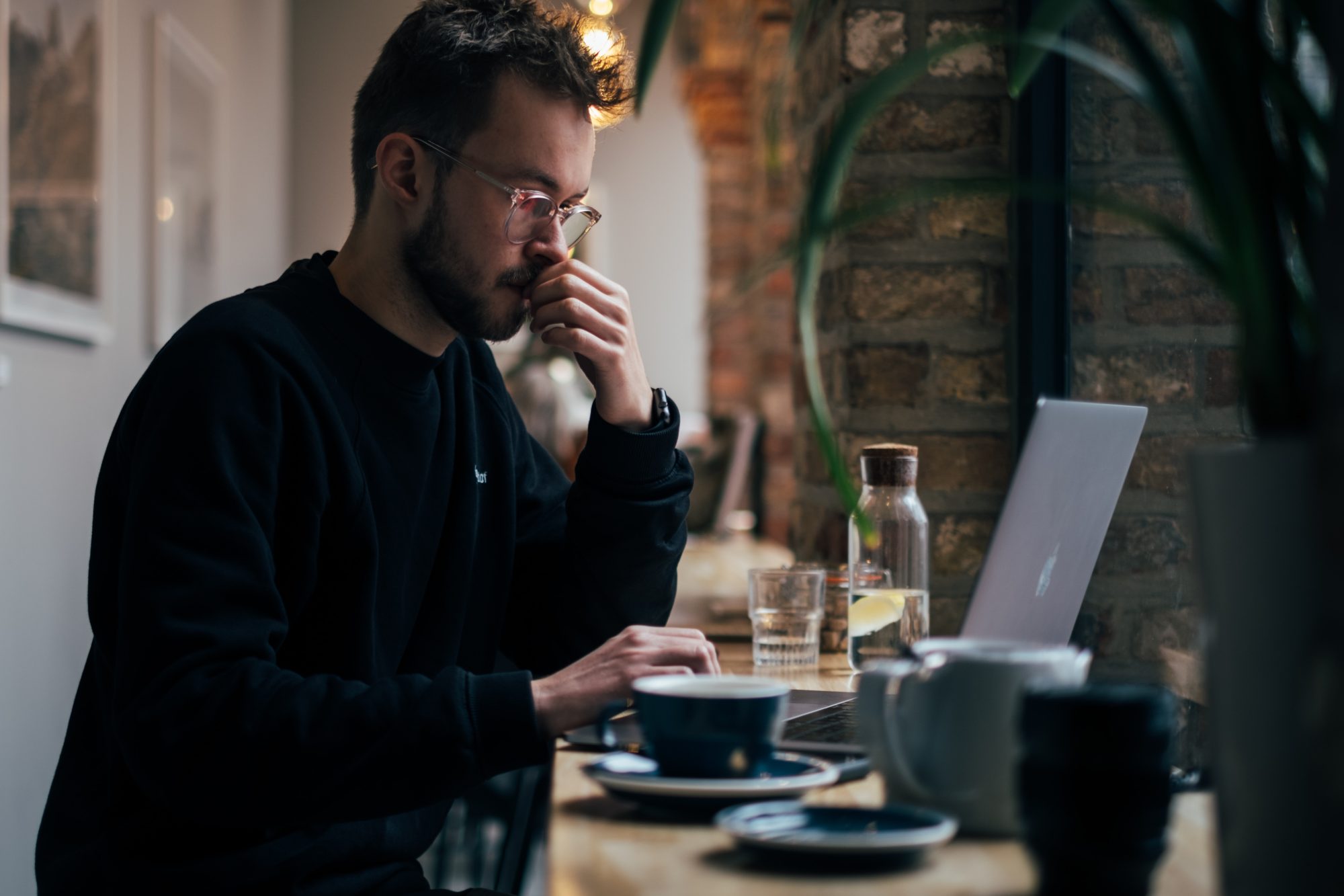 Business owner working at a computer