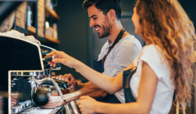 Baristas working in a cafe