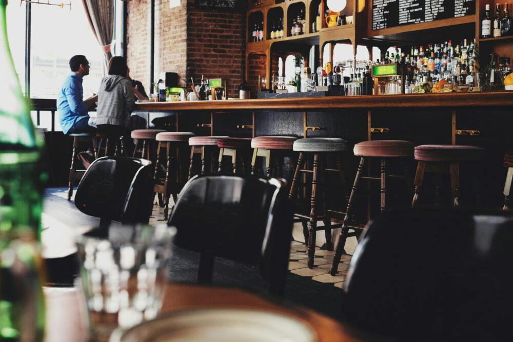 Empty chairs at a bar
