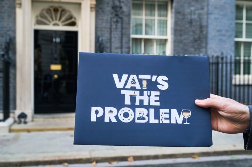Chef Tom Kerridge, Allen Simpson, Chief Executive at UKHospitality, Steve Alton, Chief Executive at British Institute of Innkeeping, Emma McClarkin, Chief Executive at British Beer and Pub Association, and Adam Hyman, Founder of CODE Hospitality, deliver a petition with more than 400,000 signatures to 10 Downing Street in London in support of the #VATsTheProblem campaign, which calls for hospitality VAT to be reduced to 10 percent. Picture date: Tuesday October 13, 2026. Photo credit should read: Simon Jacobs/PA Media Assignments